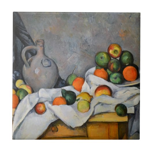 Paul Cezanne - Vorhang, Jug und Fruchtschale Fliese (Vorderseite)