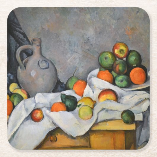 Paul Cezanne - Vorhang, Jug und Fruchtschale Rechteckiger Pappuntersetzer (Vorderseite)