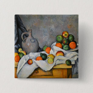 Paul Cezanne - Vorhang, Krug und Obstschale Button