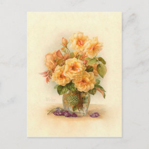 Paul De Longpre viktorianischer Blumenrosenstrauß Postkarte