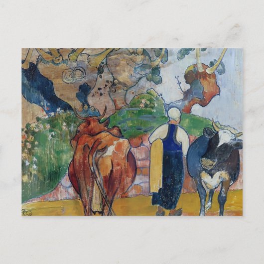 Paul Gauguin-Bauernfrauen und Kühe in einer Landsc Postkarte (Vorderseite)