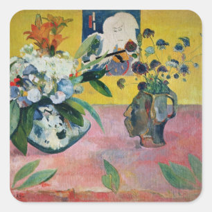 Paul Gauguin Blume und eine japanische Zeitschri Quadratischer Aufkleber