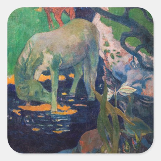 Paul Gauguin - Das Weiße Pferd Quadratischer Aufkleber (Vorderseite)