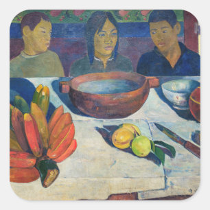 Paul Gauguin - Die Mahlzeit / Bananen Quadratischer Aufkleber