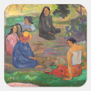 Paul Gauguin - Die Unterhaltung / Les Parau Parau Quadratischer Aufkleber