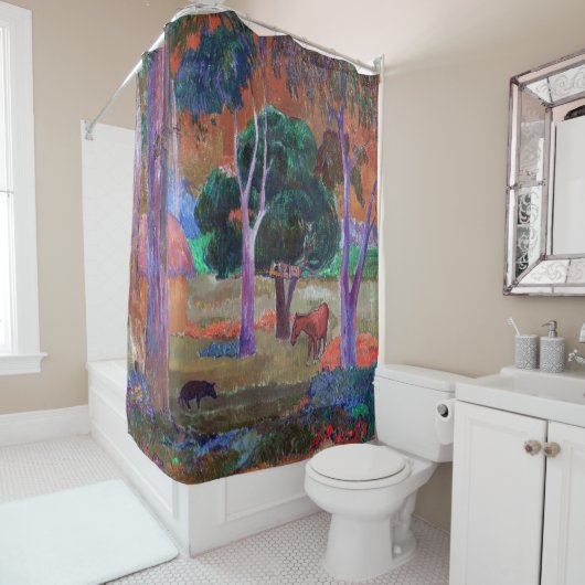 Paul Gauguin - Landschaft mit einem Schwein und ei Duschvorhang (Beispiel)