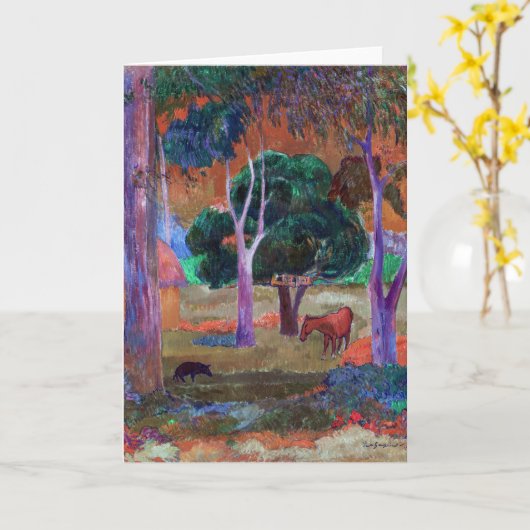 Paul Gauguin - Landschaft mit einem Schwein und ei Karte (Gelbe Blume)