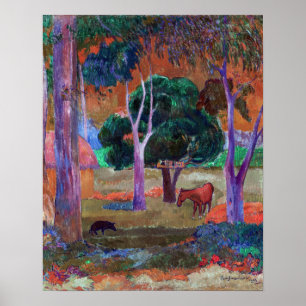 Paul Gauguin - Landschaft mit einem Schwein und ei Poster