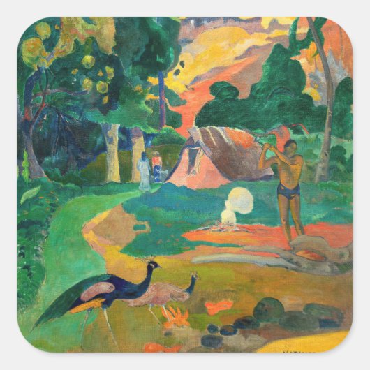 Paul Gauguin - Landschaft mit Peacocks / Matamoe Quadratischer Aufkleber (Vorderseite)