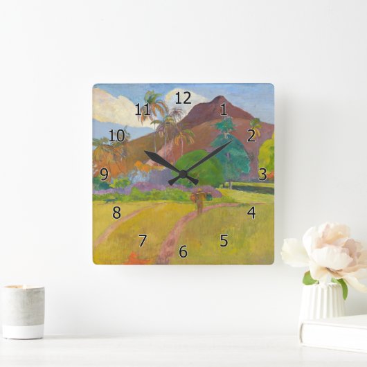 Paul Gauguin - Landschaft von Tahitien Quadratische Wanduhr (Zuhause)