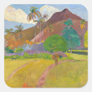 Paul Gauguin - Landschaft von Tahitien Quadratischer Aufkleber