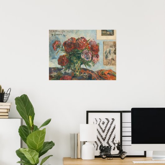 Paul Gauguin lebt noch mit Peonies und roten Blume Poster (Heimbüro)