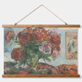 Paul Gauguin lebt noch mit Peonies und roten Blume Wandteppich Mit Holzrahmen