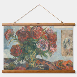 Paul Gauguin lebt noch mit Peonies und roten Blume Wandteppich Mit Holzrahmen