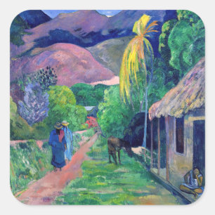 Paul Gauguin - Straße in Tahiti Quadratischer Aufkleber