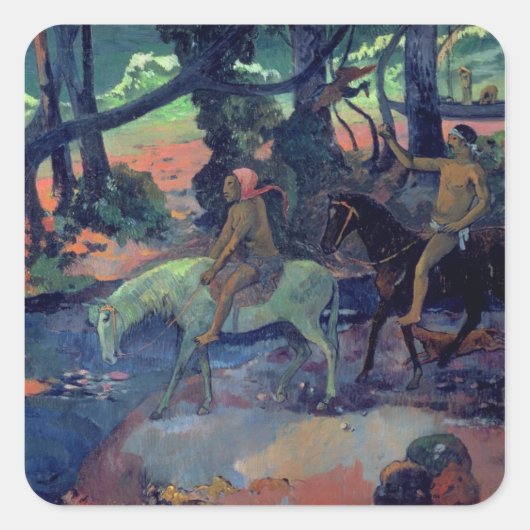 Paul Gauguin | The Escape, The Ford, 1901 Quadratischer Aufkleber (Vorderseite)