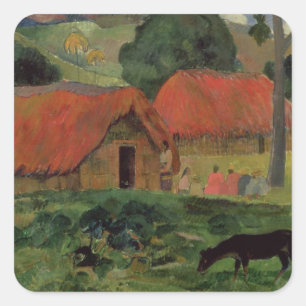 Paul Gauguin   The Three Huts, Tahiti, 1891-92 (oi Quadratischer Aufkleber