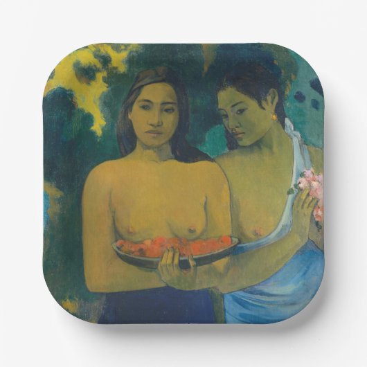 Paul Gauguin - Zwei tahitianische Frauen Pappteller (Vorderseite)