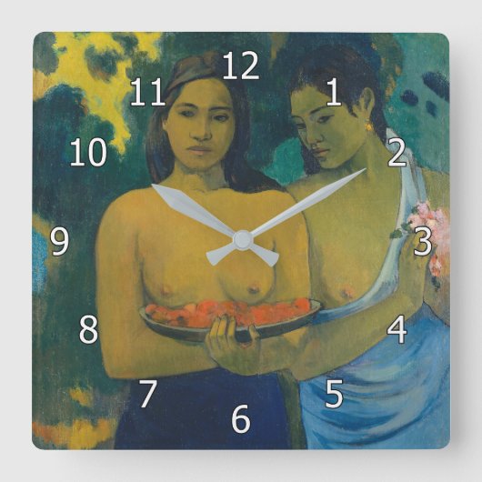 Paul Gauguin - Zwei tahitianische Frauen Quadratische Wanduhr (Vorderseite)