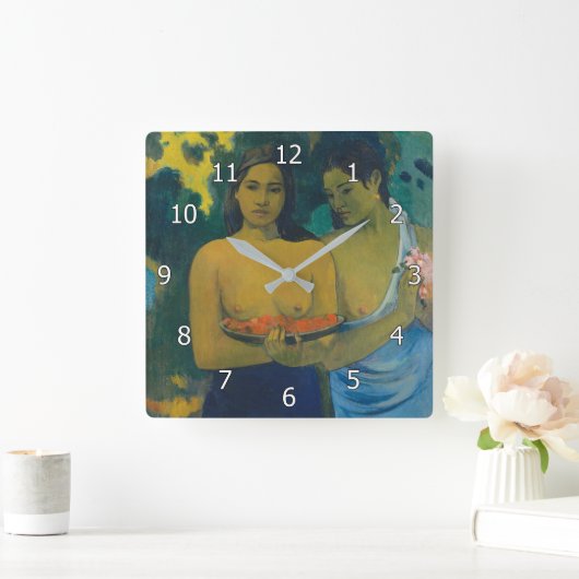 Paul Gauguin - Zwei tahitianische Frauen Quadratische Wanduhr (Zuhause)
