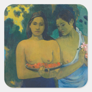 Paul Gauguin - Zwei tahitianische Frauen Quadratischer Aufkleber
