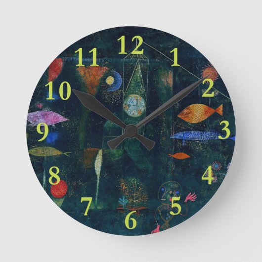Paul Klee Fish Magic Abstrakte Malerei Grafik Runde Wanduhr (Vorderseite)