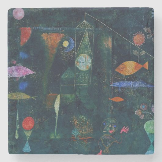Paul Klee Fish Magic Abstrakte Malerei Grafik Steinuntersetzer (Vorderseite)