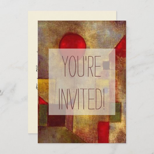 Paul Klee Red Balloon Abstrakte farbenfrohe Kunst Einladung (Vorne/Hinten)