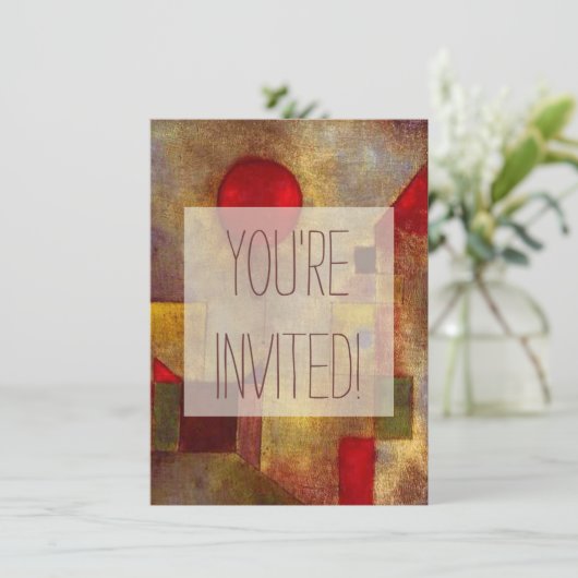 Paul Klee Red Balloon Abstrakte farbenfrohe Kunst Einladung (Stehend Vorderseite)