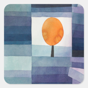 Paul Klee Vorbote des Herbstes. Vintage blaue Kuns Quadratischer Aufkleber