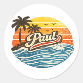 Paul Retro Sunset Name Design Runder Aufkleber (Vorderseite)