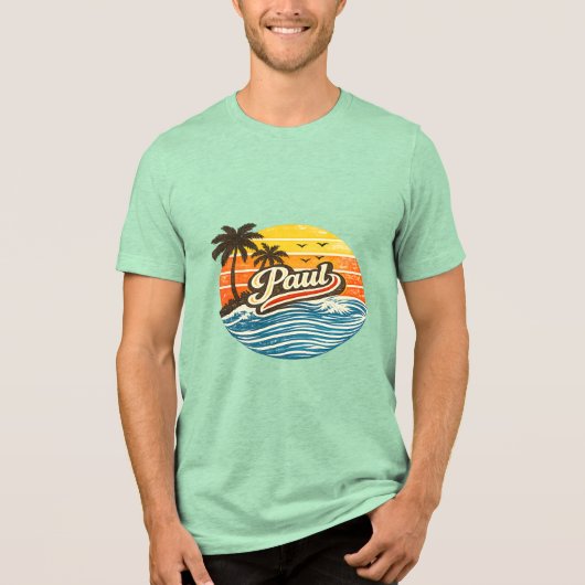 Paul Retro Sunset Name Design Tri-Blend Shirt (Vorderseite)