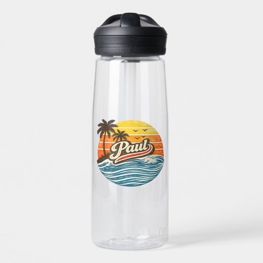 Paul Retro Sunset Name Design Trinkflasche (Vorne)