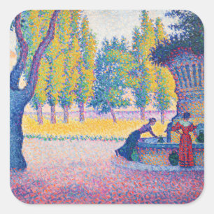 Paul Signac - Saint-Tropez, Fontaine des Lices Quadratischer Aufkleber