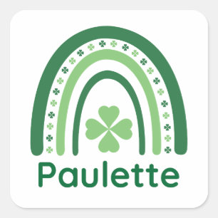 Paulette Name Clover Boho Regenbogen Quadratischer Aufkleber