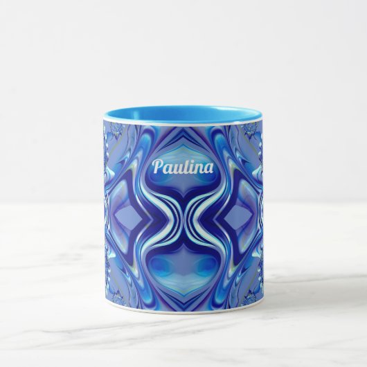 PAULINA ~ Zany 3D Fraktal ~ Blauer Schatten Tasse (Zentrum)