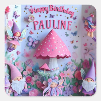 PAULINE ~ HAPPY BIRTHDAY ~ Fairy Tale ~ Quadratischer Aufkleber
