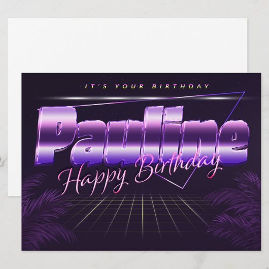 Pauline Name Vorname lila retro Karte Geburtstag (Vorne/Hinten)