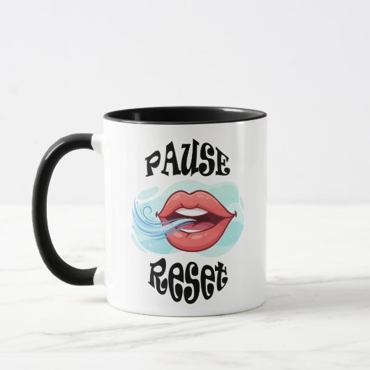 Pause, Atem, Reset Mindful Breathing Kunst Tasse (Links)