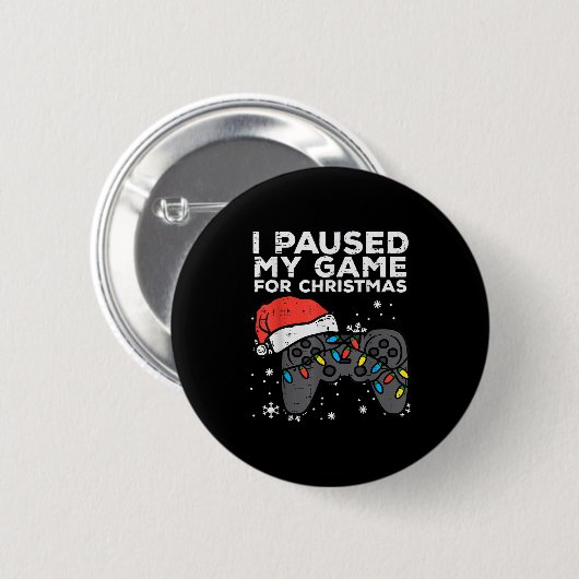 Paused My Game Christmas Gamer Xmas Men Boys Kids Button (Vorne & Hinten)