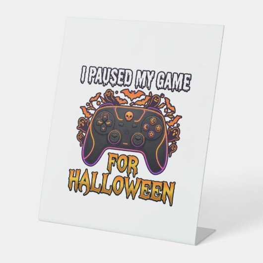 Pausiertes Spiel Halloween-Controller Fledermäuse Sockelschild (Vorderseite)