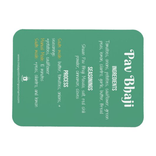 Pav Bhaji Rezept Magnet für Instant Pot (Horizontal)