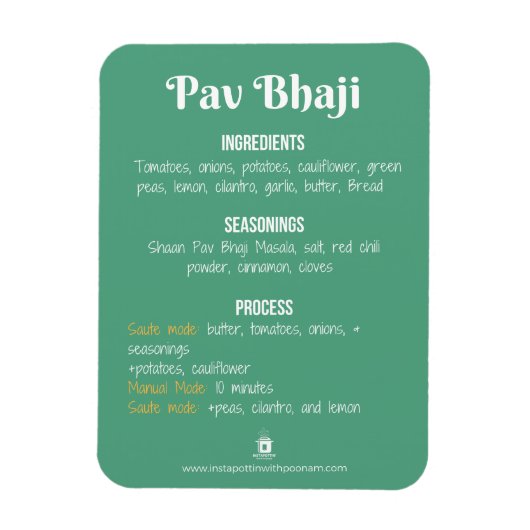 Pav Bhaji Rezept Magnet für Instant Pot (Vertikal)