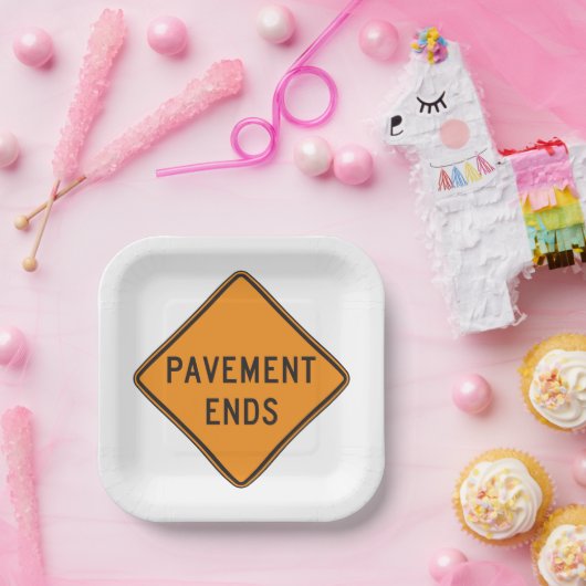 Pavement beendet Straßensignatur Verkehrswarnung Pappteller (Party)