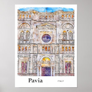 Pavia Italien Reise Wasserfarbe Handgezeichnet Poster