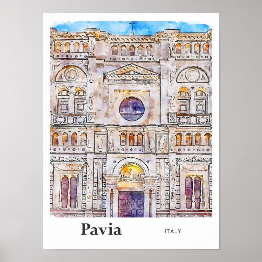Pavia Italy Travel Watercolor Hand Drawing Poster (Vorne)