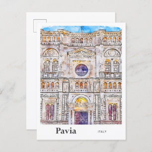 Pavia Italy Travel Watercolor Hand Drawing Postkarte