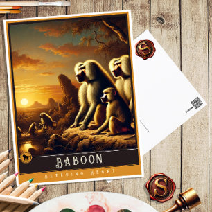 Pavian Süße Familie Vintage-Tier-Postkarte Postkarte