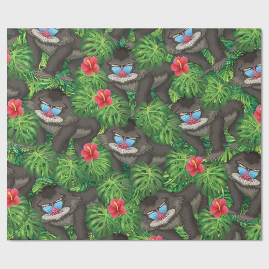 Pavian-wildes Tier im Regenwald-Dschungel Geschenkpapier (Flach)