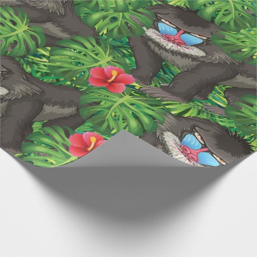 Pavian-wildes Tier im Regenwald-Dschungel Geschenkpapier (Ecke)